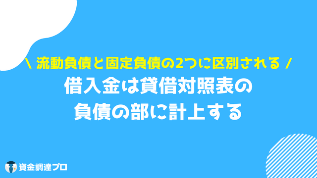 借入金 勘定科目 貸借対照表の負債部に計上する