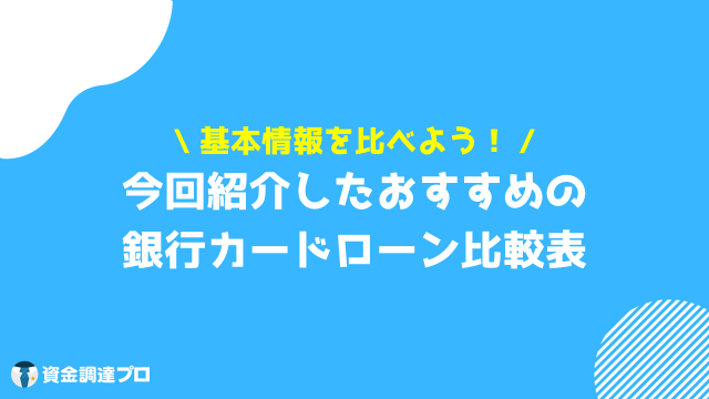 銀行カードローン おすすめ 比較表