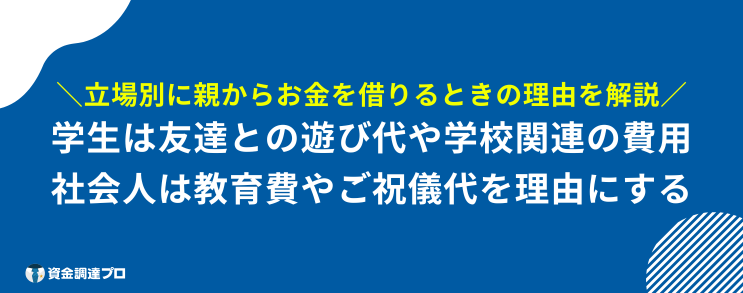 親にお金を借りる 立場別 理由