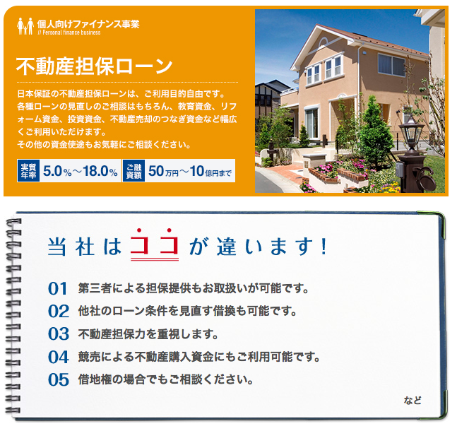 日本保証 の「不動産担保ローン」