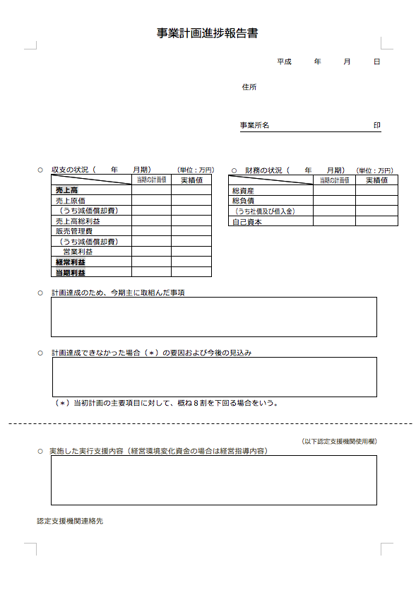 事業計画進捗報告書」の例